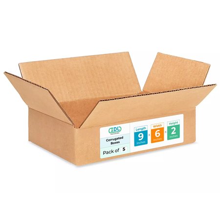 IDL PACKAGING 9L x 6W x 2H Corrugated Boxes for Shipping or Moving, Heavy Duty, 5PK B-962-5